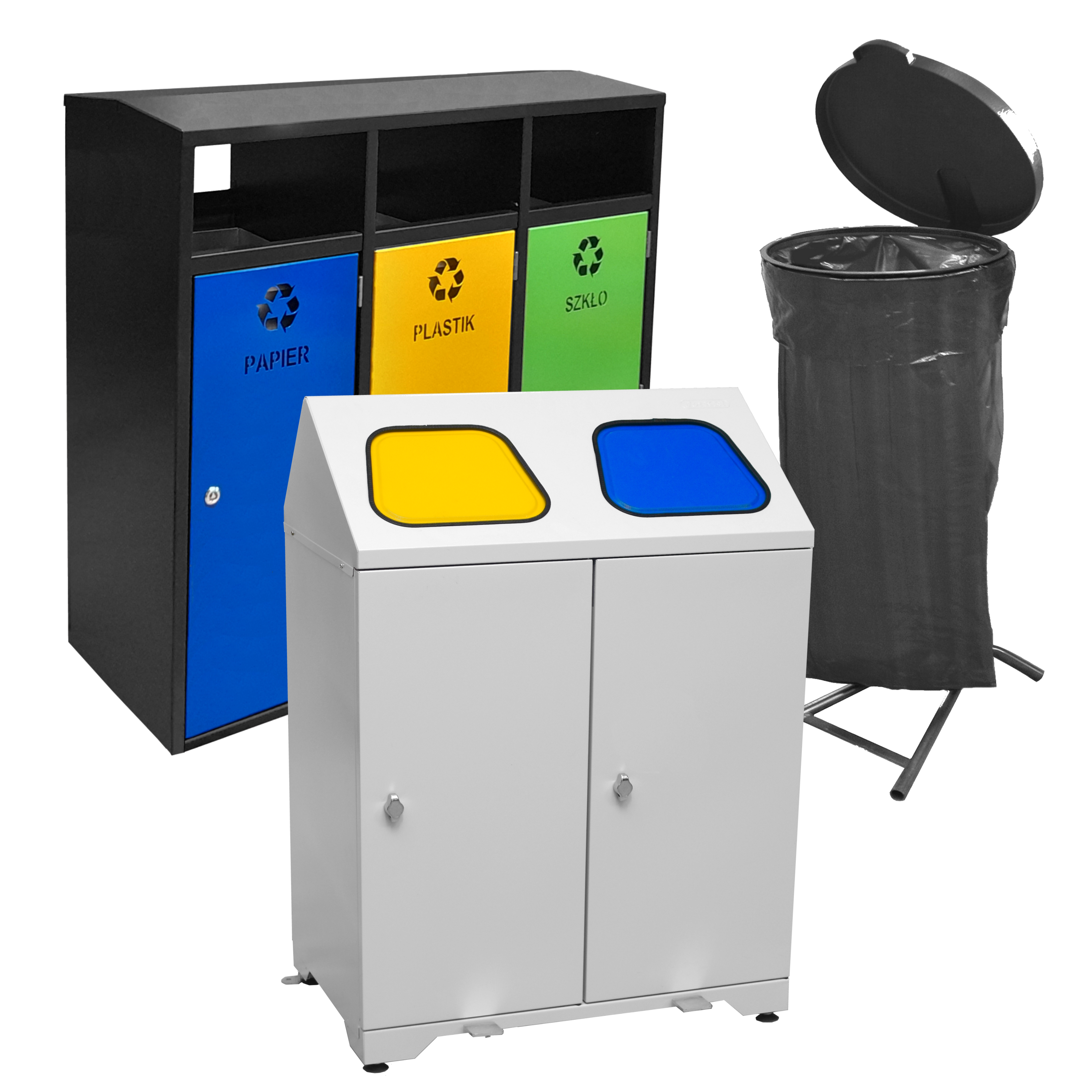 Segregacja odpadów, metalowe pojemniki na śmieci